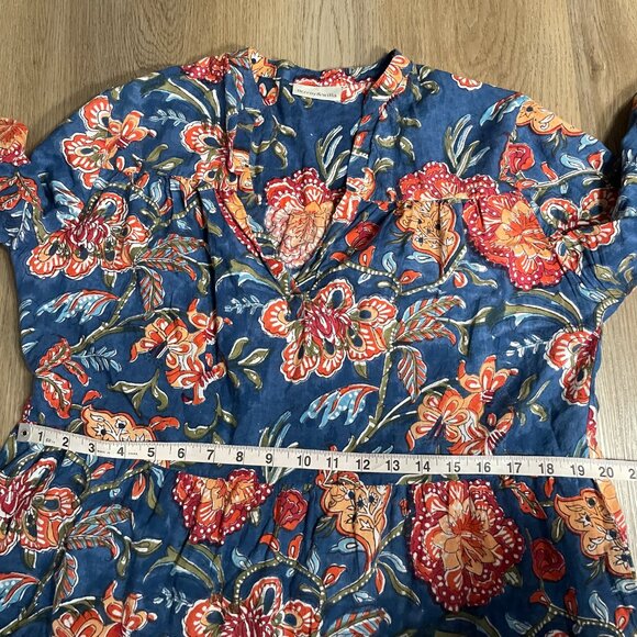 Fitzroy & Willa Marti Tiered Dress M medium blue floral block print India - Picture 8 of 9